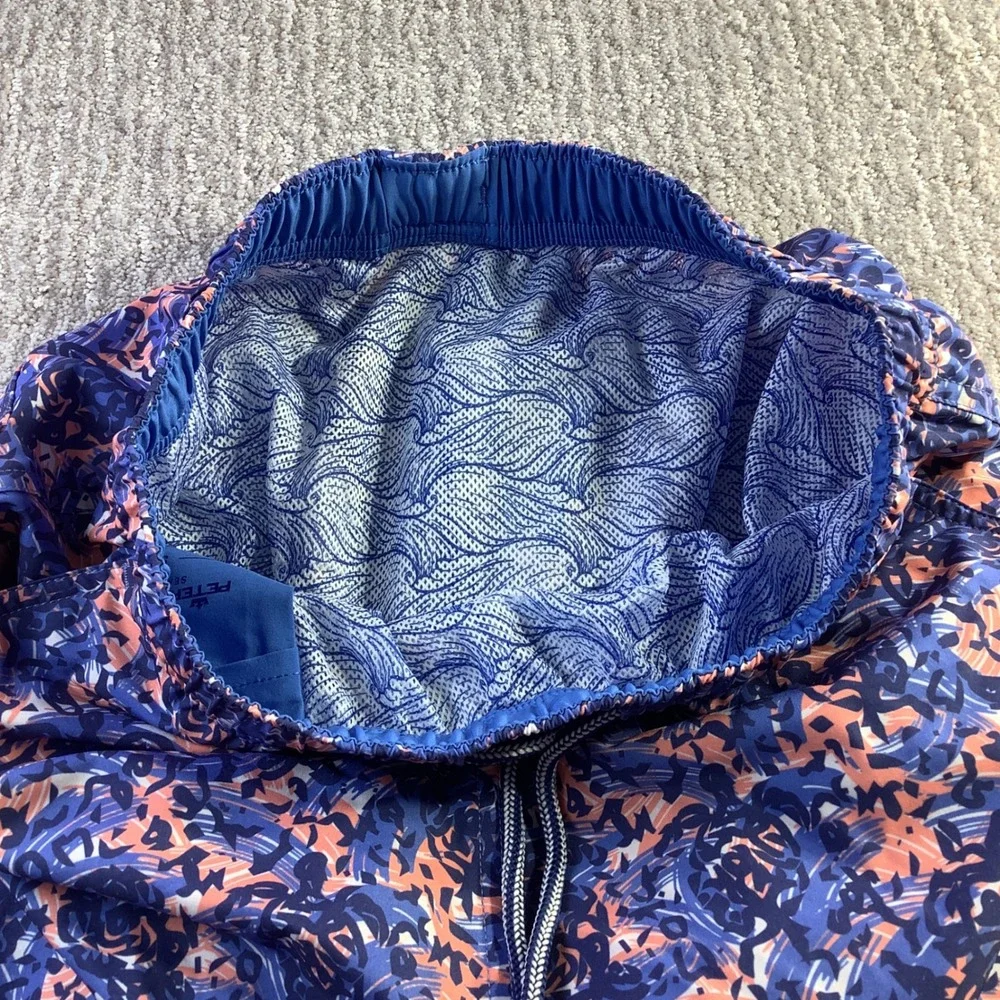 Peter Millar Seaside‎ Mens Blue Abstract Swirl Swim Trunks Shorts Size S NWT